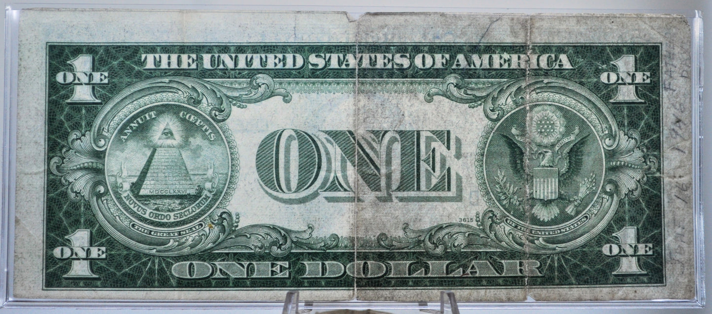 1935B Wet Ink Transfer Error Silver Certificate 1 Dollar Banknote - Cool Transfer Error - 1935 Ink Error Silver Blue Seal Note - Fr.1609