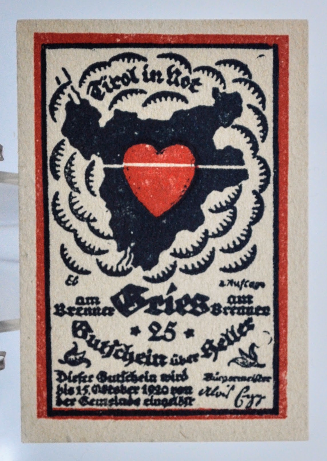 1920 Gries am Brenner Austria 25 Heller Notgeld - Tirol Notgeld - Austrian Emergency Currency - 1920 Austria Twenty-Five Heller Note