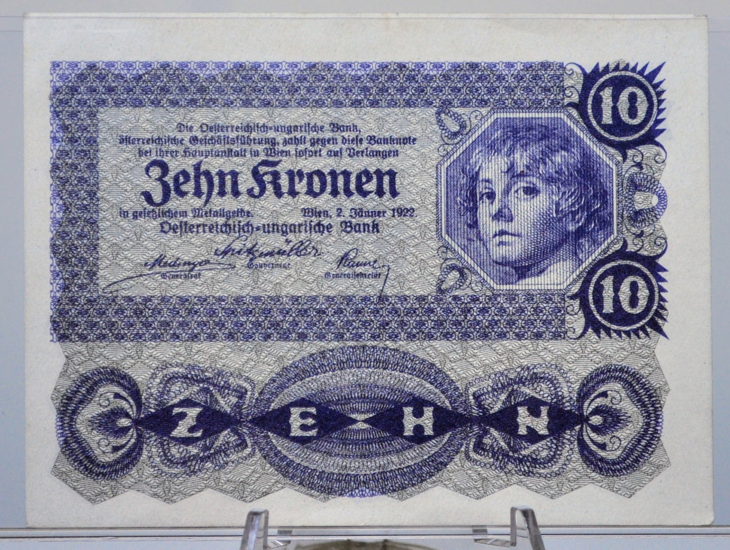 1922 Austria-Hungary Bank 10 Kronen Note - Small Size Note - Choice of Grade - 1922 Austrian Ten Krone Banknote - P#75