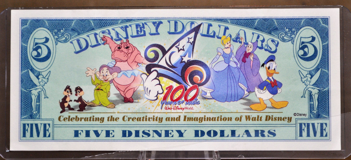 RARE 2002 Disney 5 Dollars Snow White Collectible Note - "AA" Series - Uncirculated - 2002 Series Disneyland Five Dollars Novelty Note