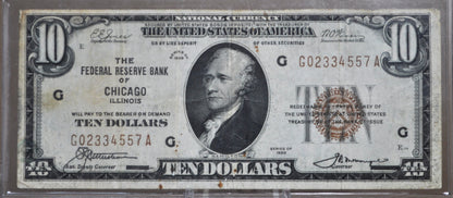 1929 10 Dollar National Currency Note Fr1860-G - Fine - Chicago 1929 Brown Seal Ten Dollar Federal Reserve Banknote Fr1860G