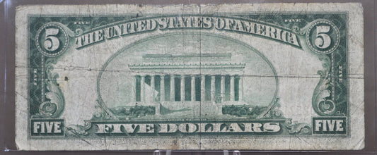 1929 5 Dollar National Currency Note - VG+ - Chicago - 1929 Brown Seal Five Dollar - Fr#1850-G