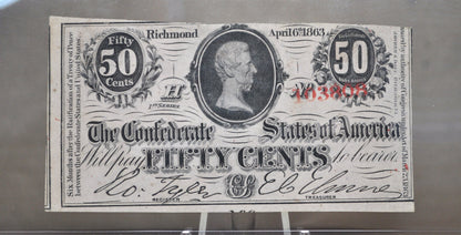 1863 50 Cent Fractional Currency - Uncirculated - Confederate Fractional Note Fifty Cent - Jefferson Davis