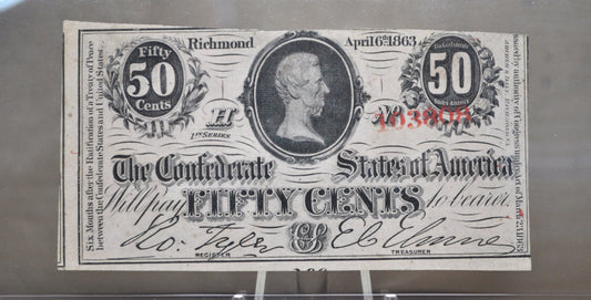 1863 50 Cent Fractional Currency - Uncirculated - Confederate Fractional Note Fifty Cent - Jefferson Davis