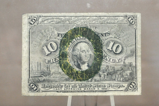 1863 2nd Issue 10 Cent Fractional Note - VF Grade / Condition - "18-63" Surcharges on reverse - Second Issue Fractional Note Ten Cent- Fr.1245