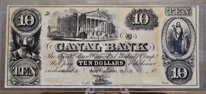 1800s N.D. New Orleans Canal Bank 10 Dollar Banknote - Louisiana Obsolete Currency - 1800s Unsigned Ten Dollar New Orleans Banknote