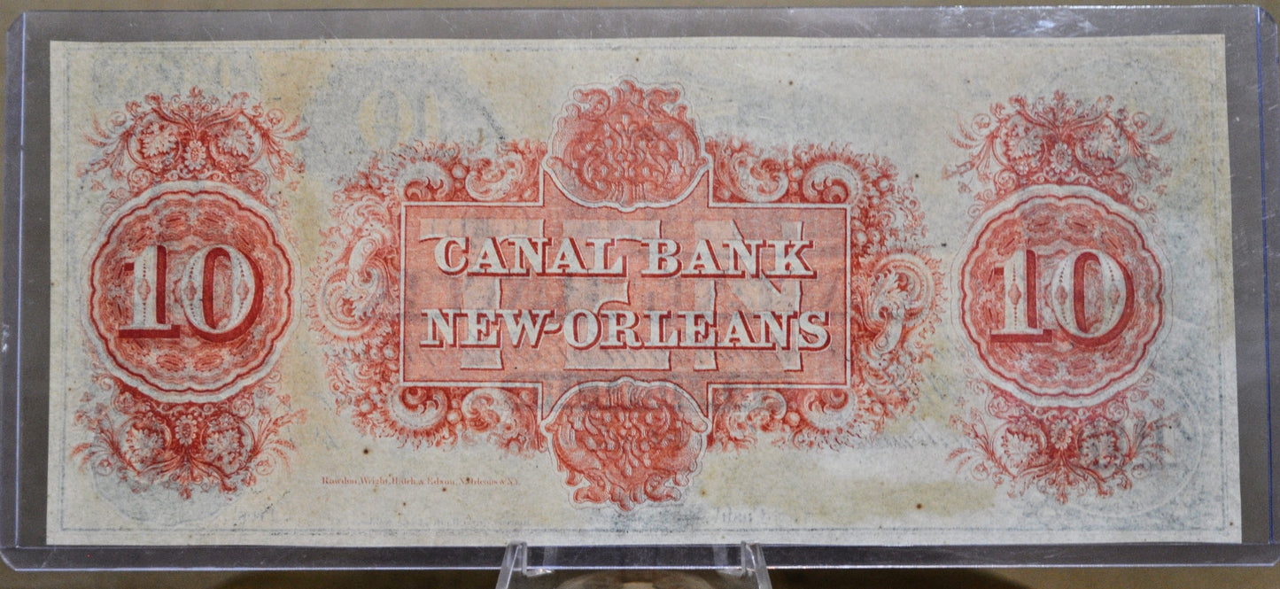 1800s N.D. New Orleans Canal Bank 10 Dollar Banknote - Louisiana Obsolete Currency - 1800s Unsigned Ten Dollar New Orleans Banknote