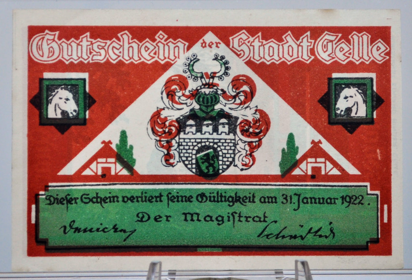 1922 Celle Germany 50 Pfennig Notgeld - Rarer Red Background Type - German Emergency Currency - 1922 German Stadt Fifty Pfennig Note