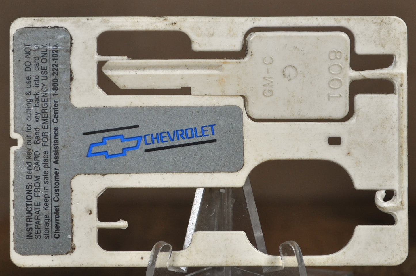 Vintage Chevrolet GM-C 1008 Plastic Wallet Emergency Key Card - Retro Chevrolet Wallet Key Card GM-C 1008 - Classic Car Memorabilia