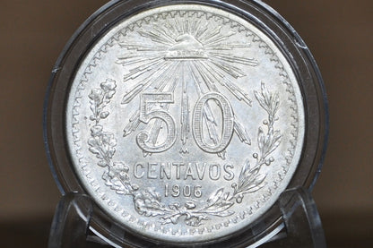 1906 Silver 50 Centavos Mexico - AU Grade - Mexican Fifty Centavos Silver Mexican Coin 1906