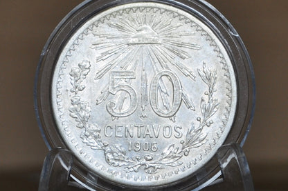 1906 Silver 50 Centavos Mexico - AU Grade - Mexican Fifty Centavos Silver Mexican Coin 1906