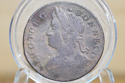 1787 Connecticut Half Penny - VF Detail, M. 48-g.5, W-4315, R.5, ETLIR Variety - Colonial 1/2 Penny 1787 State of Connecticut - Auctori Connec, Rare