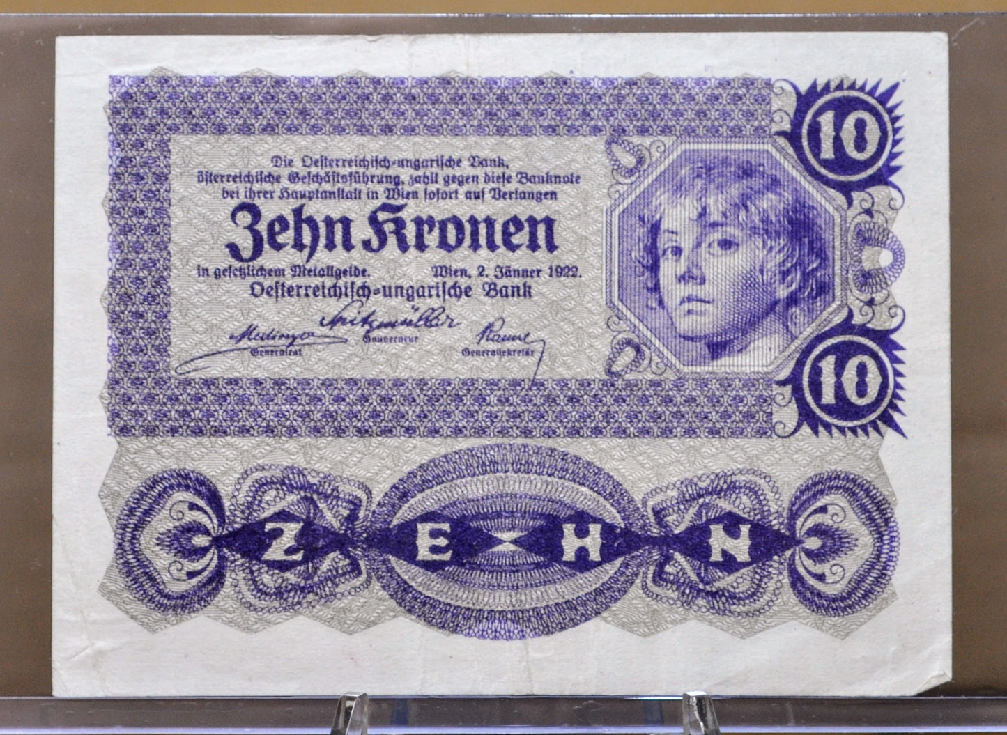 1922 Austria-Hungary Bank 10 Kronen Note - Small Size Note - Choice of Grade - 1922 Austrian Ten Krone Banknote - P#75