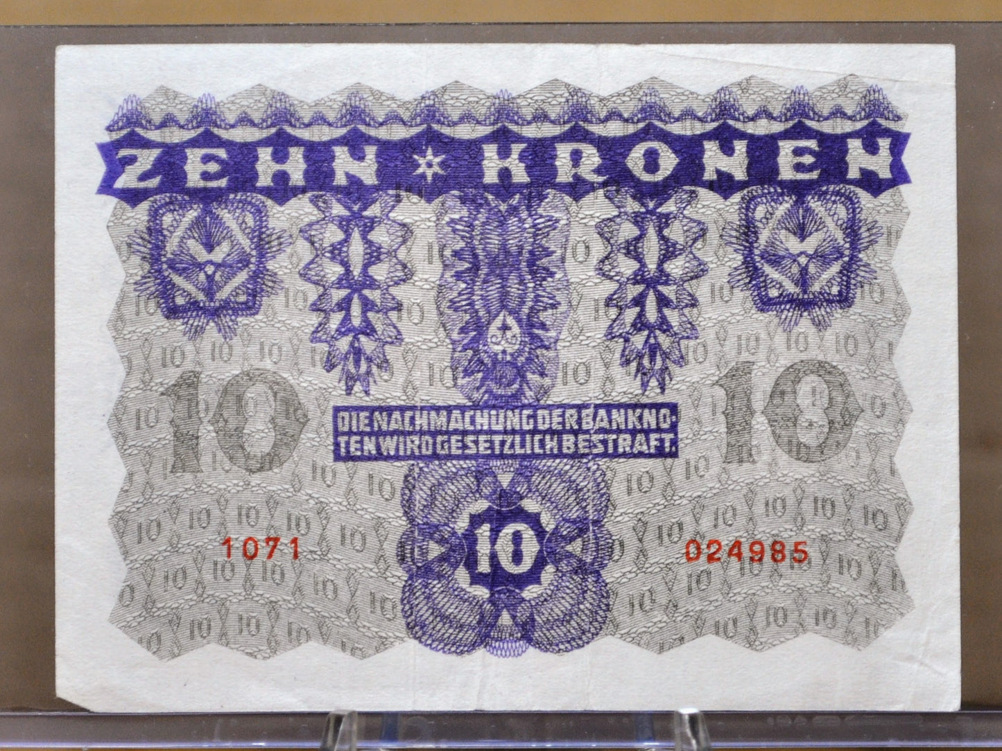 1922 Austria-Hungary Bank 10 Kronen Note - Small Size Note - Choice of Grade - 1922 Austrian Ten Krone Banknote - P#75