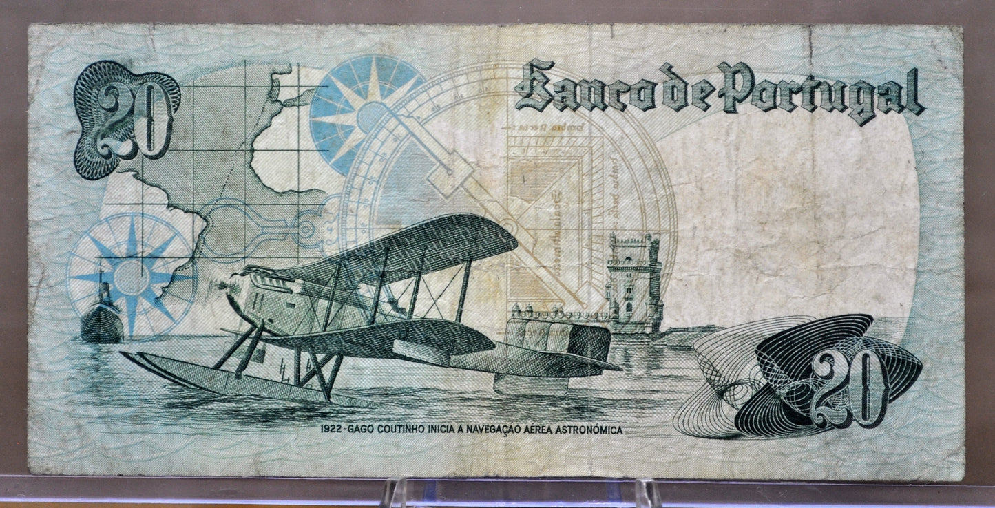 1978 Bank of Portugal 20 Escudos Note - 9th Printing Issue - Coutinho Type - 1978 Portuguese Twenty (Vinte) Escudos Banknote - P#176b