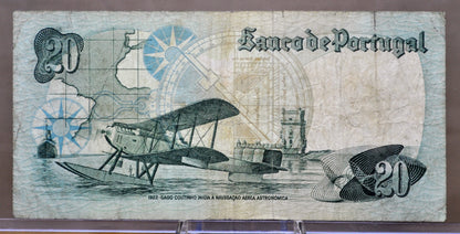 1978 Bank of Portugal 20 Escudos Note - 9th Printing Issue - Coutinho Type - 1978 Portuguese Twenty (Vinte) Escudos Banknote - P#176b