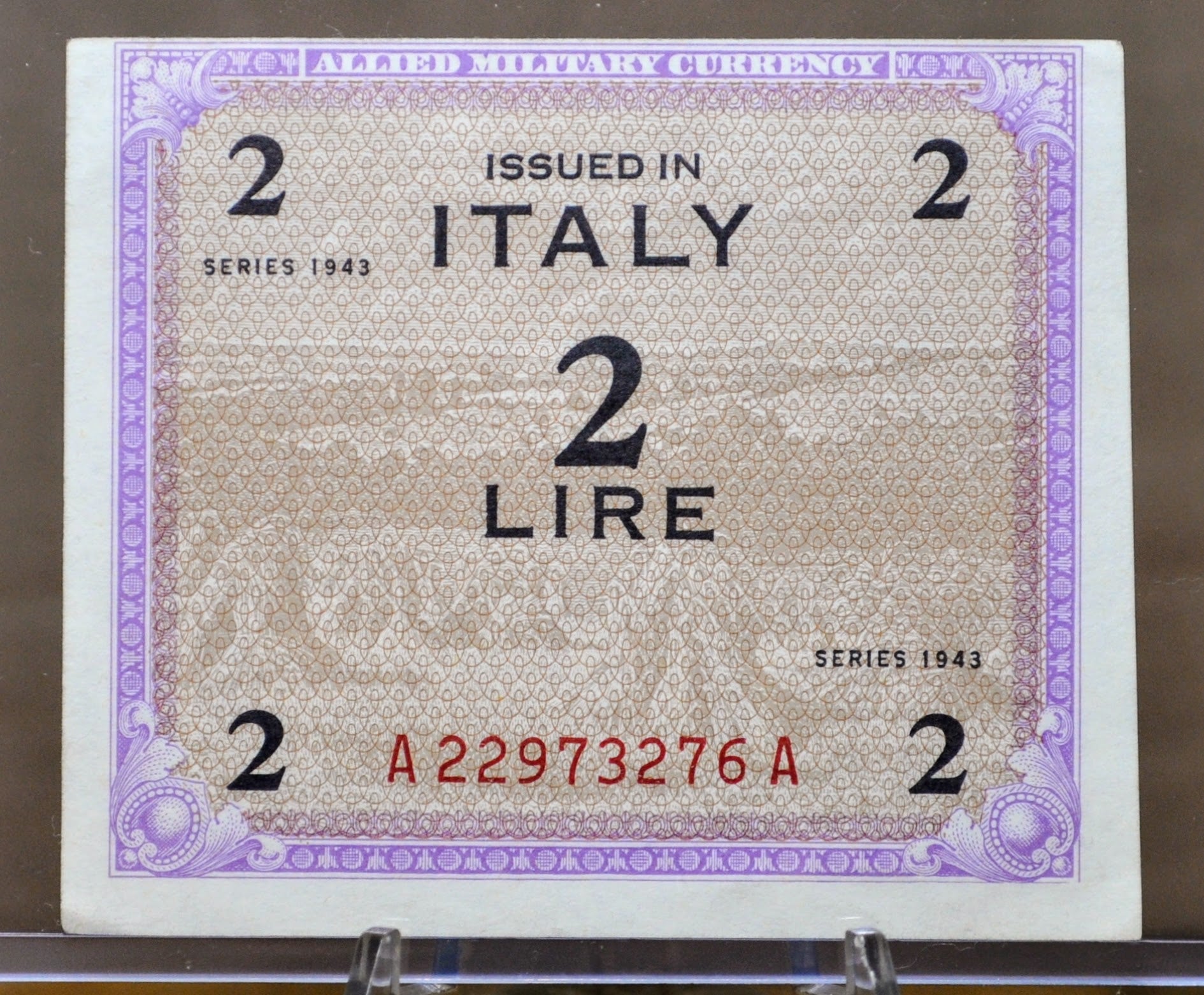 1943 2 Lire Allied Military Italy Note - Uneven Cut Error - UNC - 1943 ...