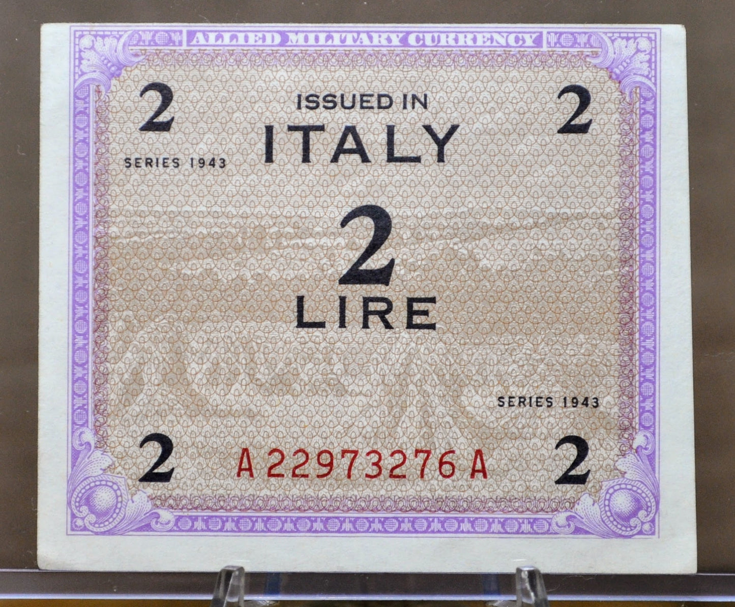1943 2 Lire Allied Military Italy Note - Uneven Cut Error - UNC - 1943 Italy Military Two Lire Banknote - Allied Military WWII - P#M11a