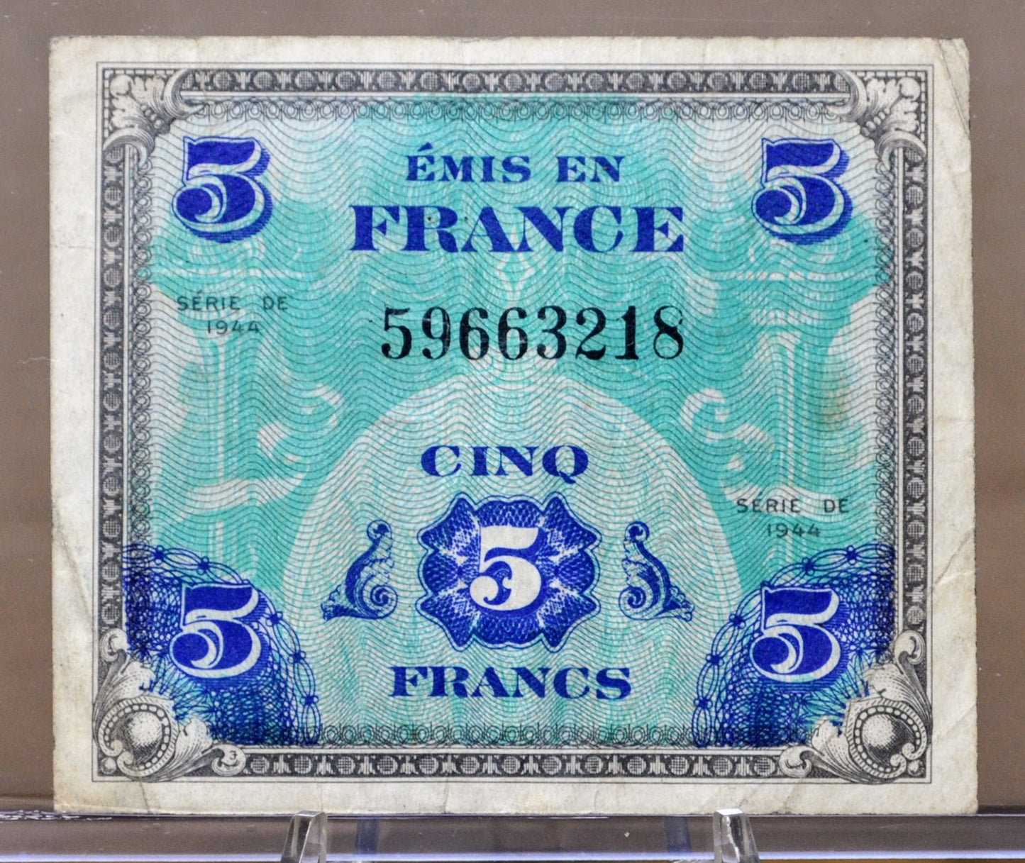 1944 France Allied Military 5 Franc Paper Note - WWII Era France - 1944 French Cinq Five Francs Military Banknote - P#115a