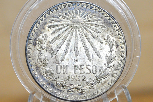 1932 Silver 1 Peso Mexico - Beautifully Toned, Uncirculated Grade/Condition - Stunning