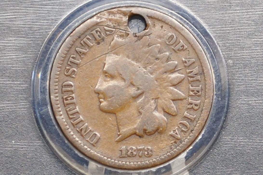 1873 Indian Head Penny - Closed 3, Damaged - Close 3, Rarer Type - Indian Head 1873 Cent US - Rarer Date & Variety