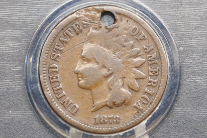 1873 Indian Head Penny - Closed 3, Damaged - Close 3, Rarer Type - Indian Head 1873 Cent US - Rarer Date & Variety