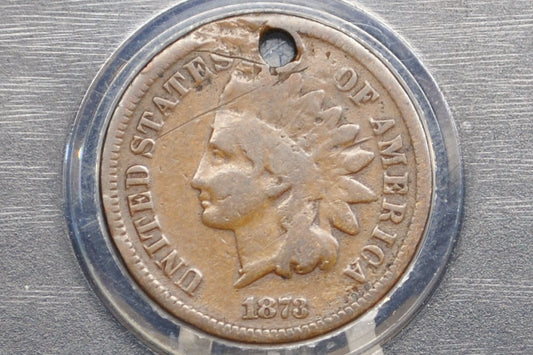 1873 Indian Head Penny - Closed 3, Damaged - Close 3, Rarer Type - Indian Head 1873 Cent US - Rarer Date & Variety