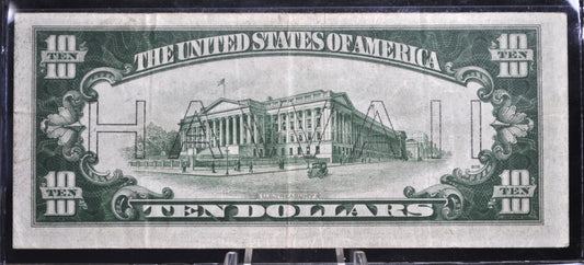 1935 10 Dollar Hawaii Overprint FRN - VF+ Grade / Condition - 1935 Hawaii Series Ten Dollar Brown Seal - 1934 Hawaii Overprint Fr2303