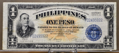 1944 Philippines 1 Peso Victory Note - Choice of Condition - U.S. Occupation - 1944 One Peso Philippines Victory Banknote - P#94a