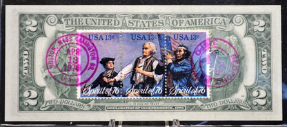 1976 Bicentennial 2 Dollar Spirit of 76 Stamp Note - Complete Stamp Set - First Day of Issue Bedford MA - 1976 Two Dollar Stamp Banknote