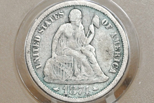 1874 Seated Liberty Dime - Fine - 1874 Liberty Seated Silver Dime - Great Date!