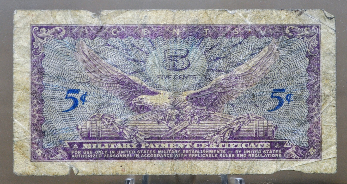 1965 U.S. Military 5 Cent Payment Certificate - Series 641 - 1965 United States Military Five Cents Vietnam War Payment Certificate - P#M57a