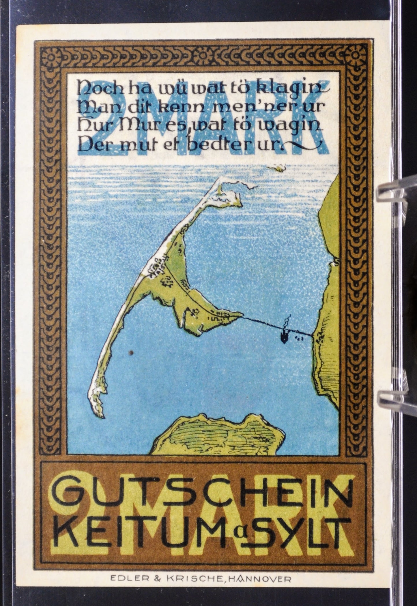 1921 Keitum Sylt Germany 2 Marks Notgeld - Rarer High Denomination - German Emergency Currency - 1921 German Municipality Two Mark Note
