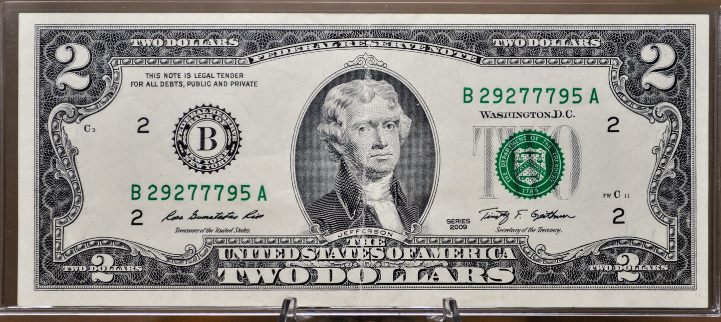 2009 Lucky 777 Fancy Serial Number 2 Dollar Note - 29277795 - New York (B) - 2009 Two Dollar Repeating Serial Note - Fr.1939-B