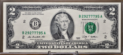 2009 Lucky 777 Fancy Serial Number 2 Dollar Note - 29277795 - New York (B) - 2009 Two Dollar Repeating Serial Note - Fr.1939-B