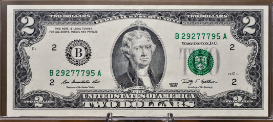 2009 Lucky 777 Fancy Serial Number 2 Dollar Note - 29277795 - New York (B) - 2009 Two Dollar Repeating Serial Note - Fr.1939-B