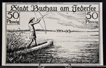 1921 Buchau am Federsee Germany 50 Pfennig Notgeld - Large Size Note - German Emergency Currency - Rarer 1921 German Fifty Pfennig Note