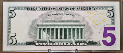 2021 Fancy Stuck Digit Serial Number Federal Reserve 5 Dollar Note - 36393738 - 2021 Five Dollars Fancy Serial Banknote - Fr.1999-C