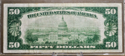 1934 Federal Reserve 50 Dollar Note - Light Green Seal - VF+ Grade - Boston MA (A) - 1934 Fifty Dollar Federal Reserve Note - Fr.2102-A