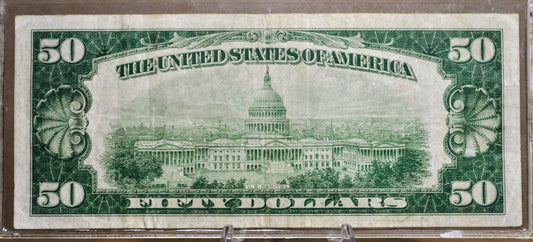 1934 Federal Reserve 50 Dollar Note - Light Green Seal - VF+ Grade - Boston MA (A) - 1934 Fifty Dollar Federal Reserve Note - Fr.2102-A