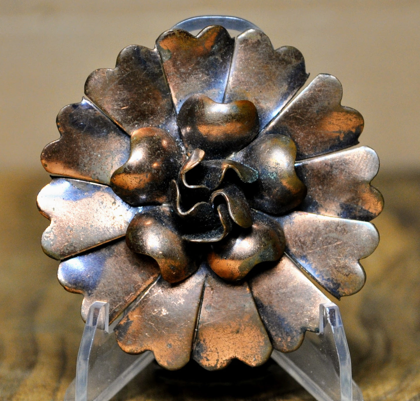Vintage Large Genuine Copper Flower Brooch - Stamped Copper - 2.25 inches - Handcrafted Copper Patina Floral Pin