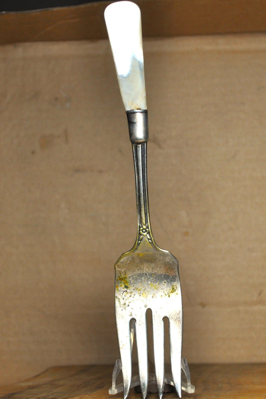 Sterling and Silverplate Baroque Mother of Pearl Serving Fork - Stamped and Tested Sterling Silver and Silverplate - Unique Handcrafted Serving Fork