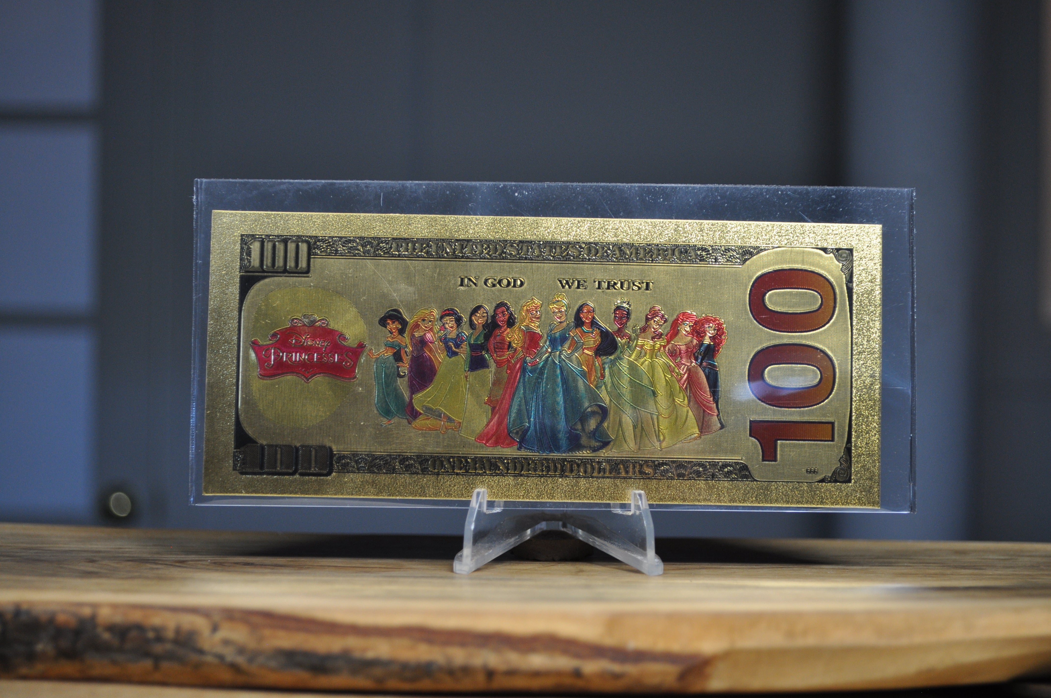Disney novelty 24k Gold Foil 100$ Banknote With Certificate of