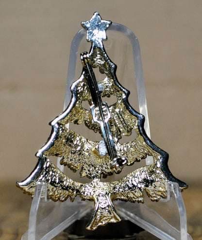 Beautiful Gerry's White Gold Tone Christmas Tree and Star Brooch - 2.25 Inches Tall - Vintage Gerry's Holiday Pin