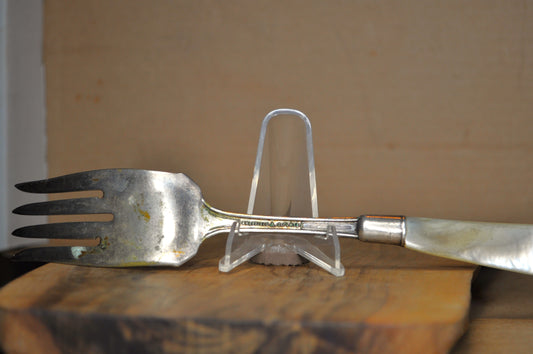 Sterling and Silverplate Baroque Mother of Pearl Serving Fork - Stamped and Tested Sterling Silver and Silverplate - Unique Handcrafted Serving Fork