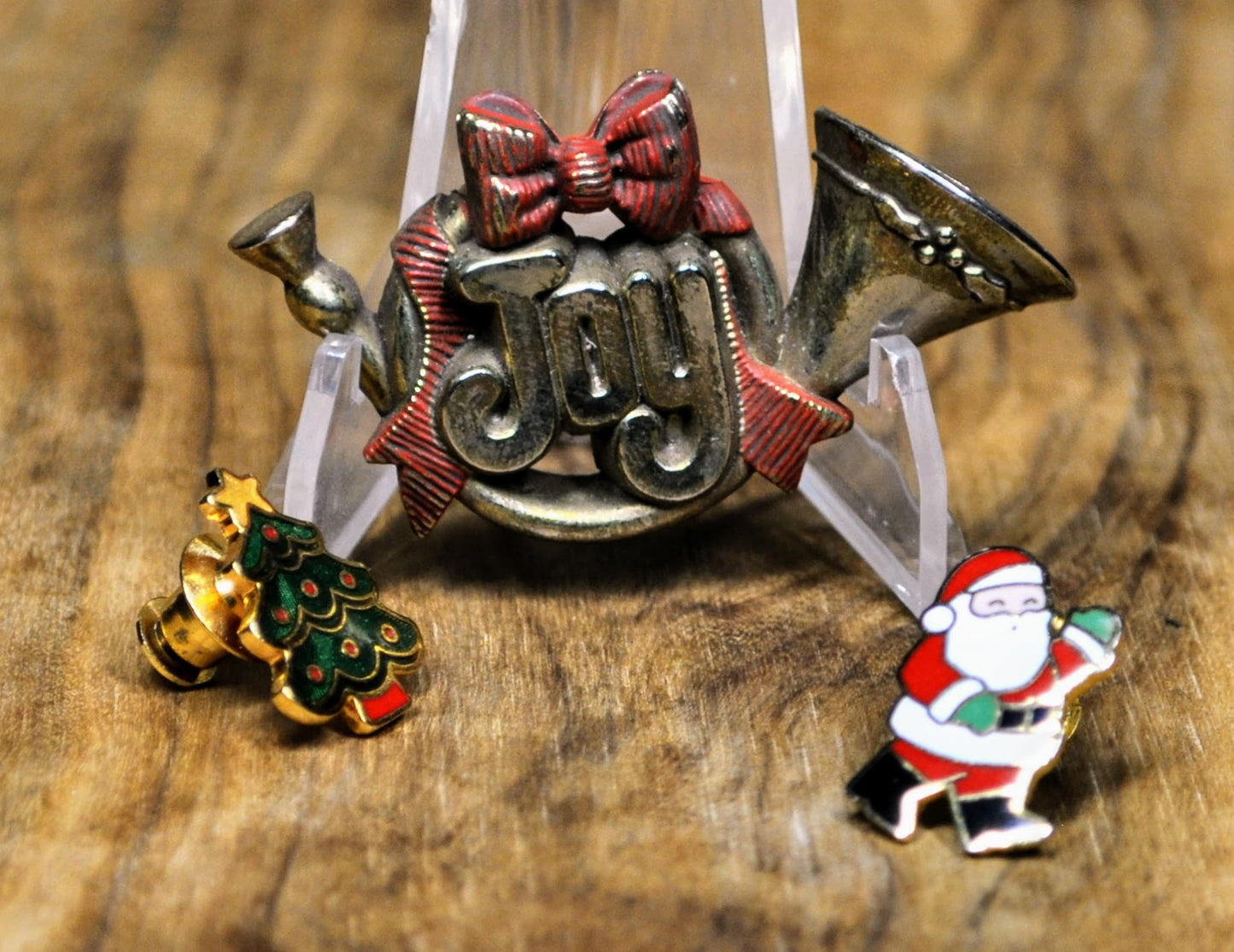 Lot of 3 Vintage 1983 Hallmark Christmas Pins - Holiday Lapel Pins and Brooch - Hallmark Santa Christmas Tree Pins Lot