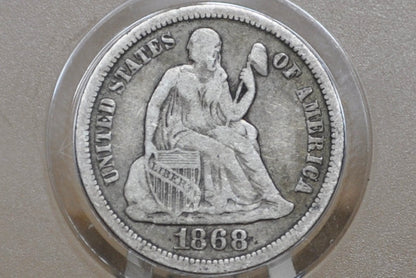 1868 Seated Liberty Dime - Fine Grade / Condition - 1868 Silver Dime / 1868 Liberty Seated Dime - US Dime 1868
