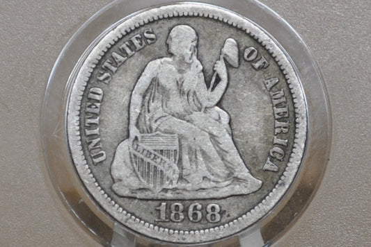 1868 Seated Liberty Dime - Fine Grade / Condition - 1868 Silver Dime / 1868 Liberty Seated Dime - US Dime 1868