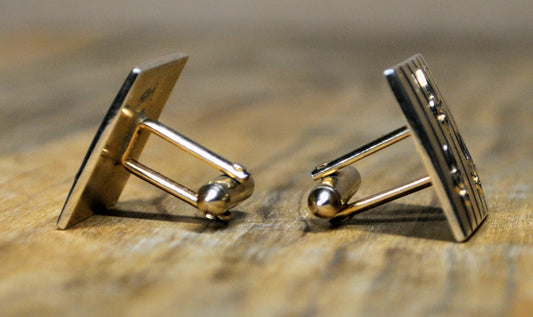 Elegant Swank Gold Toned Fleur de Lis Pattern Cufflinks Pair - Vintage Swank Signed Square Fleur de Lis Cufflinks