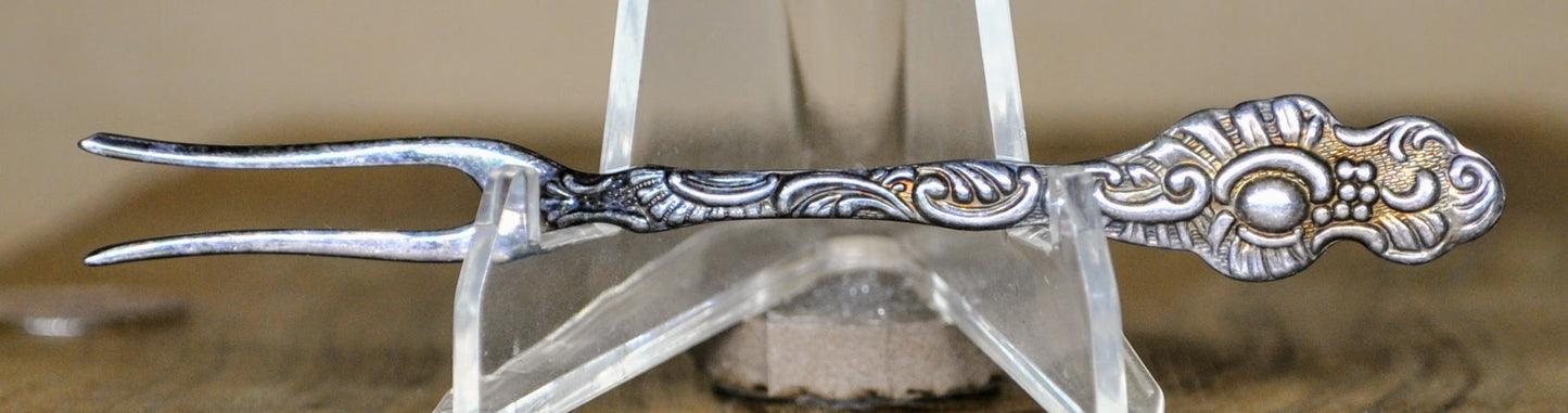 Vintage Nils-Johan Swedish Flower Pickle Fork - Silverplated - Vintage Swedish Souvenir Cocktail Fork
